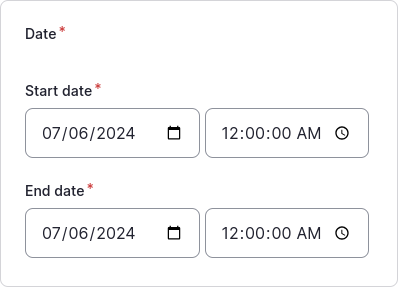 the date field with start and end dates to show all day.