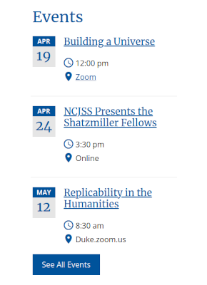 a view showing upcoming events.