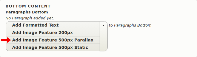 Parallax image feature menu