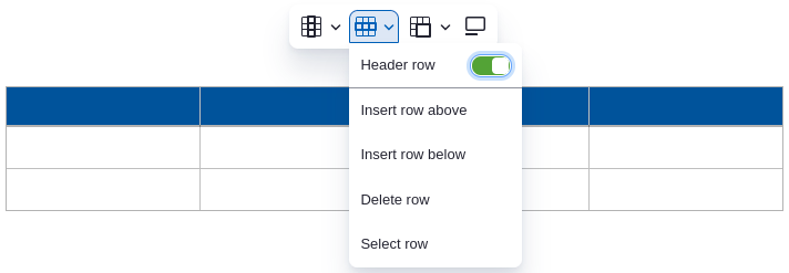 the table header option in the table menu.