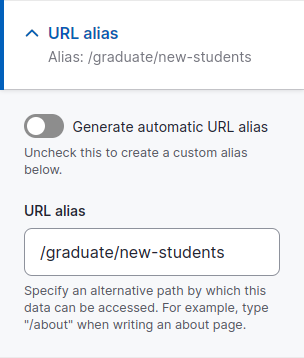 the URL alias section of the editing sidebar.